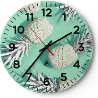ARTTOR Wanduhr - Rund - Glasuhr - Ananas Obst Saft - 30x30cm - Schleichendes Uhrwerk - Lautlos - zum Aufhängen bereit - Dekoration Modern - Wanddekoration aus Glas - C4AR30x30-4040