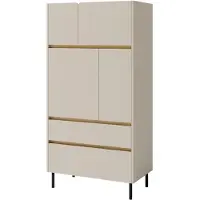 Masseno Kommode MURO 80 cm Sideboard mit 2 Schubladen und 4 Türen für Wohnzimmer Schlafzimmer Modern 80x40x165 cm Beige / Beige