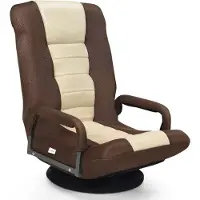 GIANTEX Bodenstuhl mit 360° drehbarem Sockel, Bodensessel mit 6 winkelverstellbarer Rückenlehne, Klappbarer Relaxsessel bis 120 kg belastbar, Lazy Sofa für Wohnzimmer Büro (Braun + Beige)