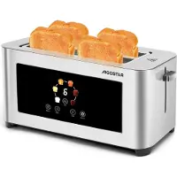 Aigostar Toaster 2/4 Scheiben, 6 Bräunungsstufen, LED-Touchscreen, Toaster Langschlitz , 2 lange Schlitze, 1400 W Brotzentrierung, Edelstahl