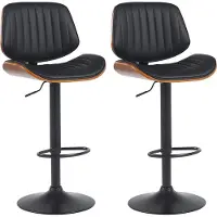 DELUKE 2er Set Barhocker LOSAN - Kunstleder Walnuss/schwarz 50x50x94 cm Schwarz Dunkelbraun Schwarz | Barstuhl Höhenverstellbar Mit Lehne Drehbar