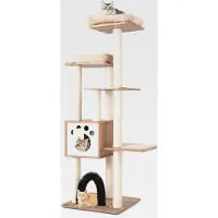 Markenlos 6-stöckiger Kratzbaum Holz, 176cm Katzenbaum mit gemütlicher Matten & Höhle & Katzenbogen, Katzenkratzbaum Groß, Katzen Katzenmöbel, Kletterbaum Aktivitätsbaum Spielbaum, Beige
