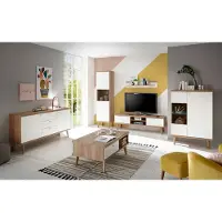 IMV Wohnzimmer Set Merle 460cm eiche riviera / weiß matt Wohnwand Sideboard