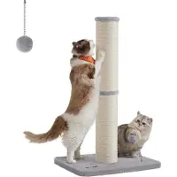 Markenlos 85 cm hoher Kratzbaum mit 13 cm dickem Stamm für mittelgroße und große Katzen - taubengrauer Sisalstamm mit Plüschball und Glocke PCA041G01