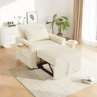 OKWISH Klappsofa Schlafsofa mit USB-Ladeanschluss,Polstersessel mit Schlaffunktion,faltbares Relaxsessel mit Handyhalter,Beige