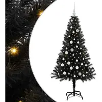 vidaXL Möbel Weihnachtsbaum mit 150 LEDs mit Ständer Schwarz 150 cm PVC - Künstliche Weihnachtsbäume CLORIS6605179