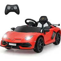 Goplus Elektroauto für Kinder, Lamborghini Kinderauto mit LED Scheinwerfer, Hupe, Fernbedienung, Musik, USB & MP3, 3-5 km/h Elektro Auto, Rot