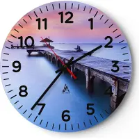 ARTTOR Wanduhr - Rund - Glasuhr - Strand Wasser Meer Urlaub - 40x40cm - Schleichendes Uhrwerk - Lautlos - zum Aufhängen bereit - Dekoration Modern - Wanddekoration aus Glas - C4AR40x40-2450