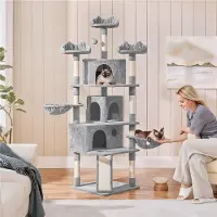 Yaheetech XXL Katzenkratzbaum Katzenbaum Kletterbaum 194 cm, Stabil mit Plüsch Sisalseil, kratzbaum für Katzen deckenhoch Hellgrau