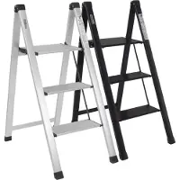 TRUTZHOLM Alu Trittleiter 3-stufig silber klappbar 150 kg Anti-Rutsch Trittflächen Klapptritt