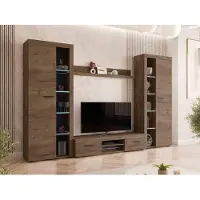 Mirjan 24 Wohnwand Farso XL, Modernes Wohnzimmer-Set, Schrankwand, Stilvoll Mediawand, TV-Möbel (mit weißer Beleuchtung, Lefkas Eiche)