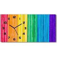 Tulup Wanduhr aus Glas – 60x30 cm - Glasbild - Glasuhr - Gehärtetes Glas - schwarze-zeiger - farbige Streifen