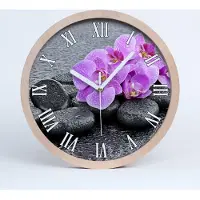Tulup Holzuhr 20fi cm wanduhr - weiße Spitzen - Orchideen Steine