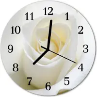 Tulup Glasuhr Wanduhr Küchenuhr Echt-Glas 30fi cm Weiße Rose weiß