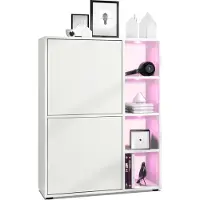 Vladon Highboard Schrank Anrichte Cuba mit 8 Fächern, Germany, Korpus in Weiß matt / Fronten in Weiß matt, mit RGB LED Beleuchtung