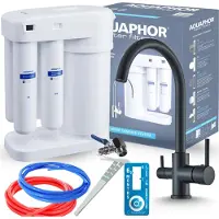 ARI Wasserfilter Set Morion mit 3-Wege Küchenarmatur Linko Schwarz, Umkehrosmose, 360° schwenkbar