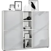 Vladon Highboard Cuba V3, Germany, Weiß matt/Hellgrau seidenmatt - Moderne Anrichte mit 12 Fächern (130,5 x 105,5 x 35,5 cm)