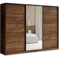 Masseno Schiebetürenschrank PINA 235/205/58 cm Kleiderschrank mit 4 Schubladen Schlafzimmer Schrank 3-türig mit Spiegel Eiche Lefkas