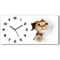 Tulup Wanduhr aus Glas – 60x30 cm - Glasbild - Glasuhr - Gehärtetes Glas - schwarze-zeiger - Katze im Loch