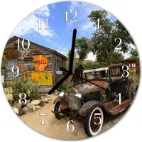 Tulup Glasuhr Wanduhr Küchenuhr Echt-Glas 30fi cm Altes Auto mehrfarbig