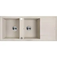 Laveo BADLAND Granitspüle Doppelbecken MEGALO 50x116 Beige mit langer Abtropffläche | Siphon im SET!