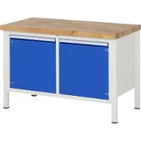 RAU Werkbank mit 4 Schränken - höhenverstellbar 840-1.040 mm - 3.000 x 700 mm (BxT) - Traglast 1.250 kg - Buche