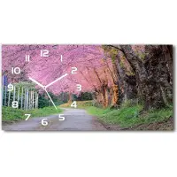 Tulup Wanduhr aus Glas – 60x30 cm - Glasbild - Glasuhr - Gehärtetes Glas - weisse-zeiger - Kirschblüten