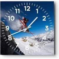 ARTTOR Wanduhr - Quadrat - Glasuhr - Snowboard Winter Berg Gipfel - 40x40cm - Schleichendes Uhrwerk - Lautlos - zum Aufhängen bereit - Dekoration Modern - Wanddekoration aus Glas - C4AC40x40-2236