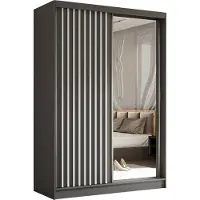 Masseno Schiebetürenschrank LAMELLO 150 cm Kleiderschrank Schlafzimmer Schrank 2-türig mit Spiegel und Lamellen Grau