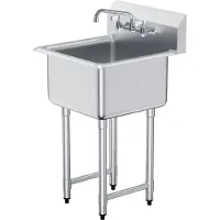 SucceBuy 21"x41" Edelstahl-Vorbereitungs- und Allzweckspüle. Wird mit Wasserhahn und Beinen geliefert. 1 Fach Freistehende Einzelspüle für Garage, Restaurant, Küche und Waschküche.