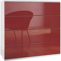 Vladon Kommode hängend Pavos V3, Sideboard mit 4 Schubladen Weiß matt/Bordeaux Hochglanz (76 x 94 x 35 cm)