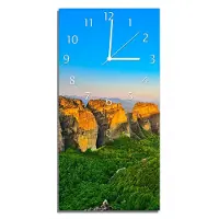 Wallario Design Wanduhr Griechische Berglandschaft aus Echtglas, Größe 30 x 60 cm