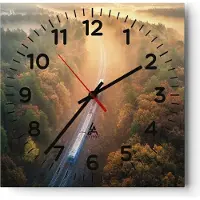 ARTTOR Wanduhr - Quadrat - Glasuhr - Bahn Herbst So - 30x30cm - Schleichendes Uhrwerk - Lautlos - zum Aufhängen bereit - Dekoration Modern - Wanddekoration aus Glas - C4AC30x30-4632
