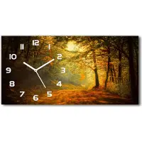 Tulup Wanduhr aus Glas – 60x30 cm - Glasbild - Glasuhr - Gehärtetes Glas - weisse-zeiger - Herbstwald