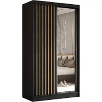 Masseno Schiebetürenschrank LAMELLO 120 cm Kleiderschrank Schlafzimmer Schrank 2-türig mit Spiegel und Lamellen Schwarz