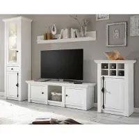 Furn.Design Wohnwand "Hooge" in Pinie weiß Landhaus Schrankwand 4-teilig 298 x 207 cm