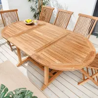 Riess Ausziehbarer Gartentisch EMPIRE TEAK 120-180cm natur Massivholz oval Esstisch Terrassentisch Tisch