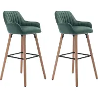 Vente-unique Barhocker 2er-Set - Samt & Metall in Holzoptik - Dunkelgrün - ELEANA