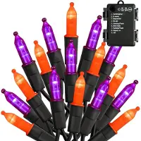 ROSNEK 5m LED Lichterkette 8 Lichtmodi Batteriebetrieben Wasserdicht Lichterketten mit Timer für Innen Weihnachten Halloween Party Deko, Lila & Orange