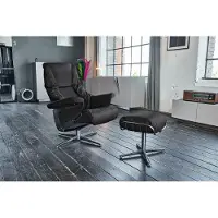 KAWOLA Sessel MODO Relaxsessel drehbar Leder schwarz mit Hocker