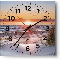 ARTTOR Wanduhr - Quadrat - Glasuhr - Sonne Strand Vögel - 30x30cm - Schleichendes Uhrwerk - Lautlos - zum Aufhängen bereit - Dekoration Modern - Wanddekoration aus Glas - C4AC30x30-4727