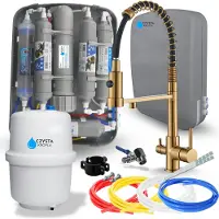 ARI Wasserfilter Set RO7 Slim mit Küchenarmatur 3 Wege, 7-stufige Filtration, Mineralisierung, Gold