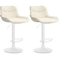 CLP 2er Set Barhocker Vonore Stoff höhenverstellbar und 360 Grad drehbar | Farbe creme Gestell Farbe weiß