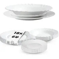 Kadax Geschirrservice 18-teilig, Geschirrset für 6 Personen, Tafelservice mit Suppenteller, Dessertteller & Speiseteller, Tellerset aus Opalglas, Geschirr Set (Weiß)