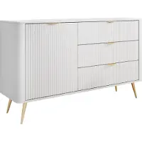 Mirjan 24 Sideboard Lante 1D3S, Kommode mit Drehtür und drei Schubladen, Metallfüße und Aluminiumgriffe, 139x38x82 cm (Farbe: Weiß)