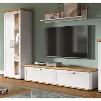 Inn.Furn Wohnwand "Mirano" in weiß Lärche und Eiche Artisan Landhaus Wohnkombination 3-teilig 240 cm, inklusive Beleuchtung