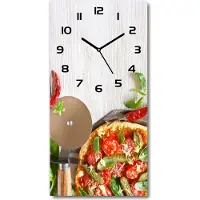 Tulup Wanduhr aus Glas – 30x60 cm - Glasbild - Glasuhr - Gehärtetes Glas -Pizza