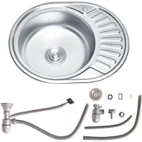 Melko Einbauspüle Edelstahl 57x45 cm links Rundbecken, rechts Ablage & Siphon