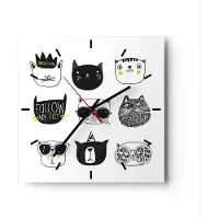 ARTTOR Wanduhr - Quadrat - Glasuhr - Katze Haustier Tiere Illustration - 40x40cm - Schleichendes Uhrwerk - Lautlos - zum Aufhängen bereit - Dekoration Modern - Wanddekoration aus Glas - C3AC40x40-2847