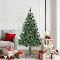 vidaXL "Schlussverkauf" Weihnachtsbaum(1 pc) - Kunstbaum/Tannenbaum - mit 300 LEDs mit Ständer Grün 180 cm PVC C7655
